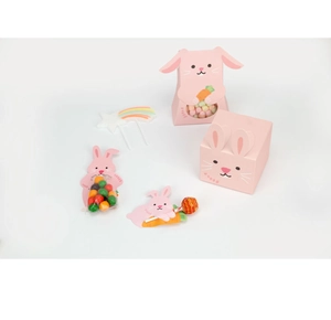 Pink cartoon rabbit candy box set with square gift boxes and card holders