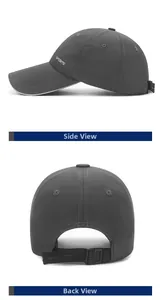 Detail view of quick-dry sports cap showing side sports logo and adjustable back strap