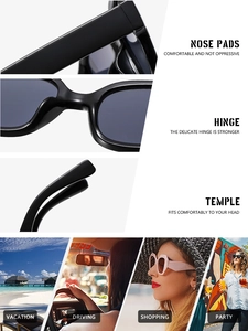 Detailed views of nose pads and hinges on vintage oval sunglasses with lifestyle scenes