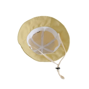 Toddler yellow sun hat with bird embroidery and breathable mesh lining with chin strap