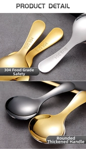 Detailed macro of SUS 304 food safe stainless steel spoon with a thick rounded handle