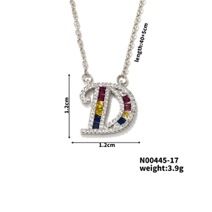 Detail showing letter D pendant size 1.2cm and 40+5cm chain length measurement