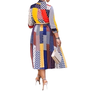 Women's African style printed pleated midi dress with colorful geometric patterns back view