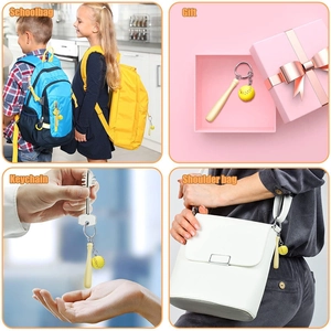 Miniature baseball bat and ball keychain shown as a backpack and gift bag accessory