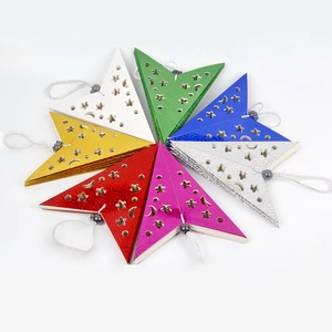 Set of holographic 3D star ornaments with cutout moon patterns in seven vibrant metallic colors
