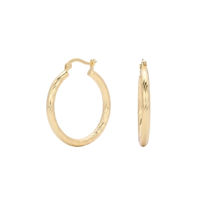 Detail of twisted rope texture on S925 sterling silver gold plated hoop earrings with clasp