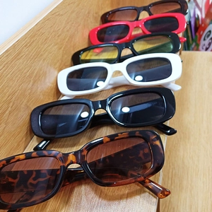 Detailed collection of vintage narrow rectangular sunglasses in six assorted colors