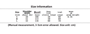 Size guide table for brown vintage sherpa jacket with S, M, L measurements in centimeters