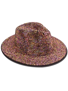 Detailed macro view of the sparkling rhinestone surface on a disco bucket hat