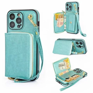 Multi-functional Zipper Wallet Phone Case With Card Slots Crossbody Strap Lanyard Faux Leather Shockproof Cover For iP 15 14 13 Pro Max