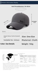 Guía de tallas para gorra de béisbol con circunferencia de 56-60cm y visera de 7,5cm