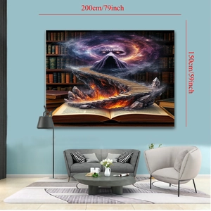 Detail showing the 200x150cm large fantasy magic style wall tapestry in a living room