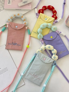 Embroidered Letter Crossbody Phone Bag Polyester Contrast Color Cloud Handle Adjustable Braided Strap Cute Small Shoulder Pouch
