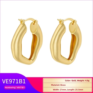 Detailed specs of gold brass earrings featuring weight, dimensions and SKU VE971B1 info