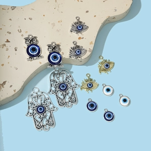 Evil Eye and Hamsa Hand alloy charms set for DIY jewelry making in silver and gold