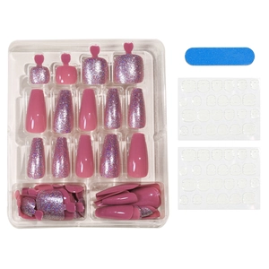 Kit de faux ongles œil de chat rose et paillettes mauves avec colle et limes