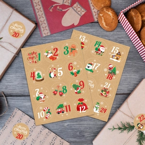 Christmas Sticker Labels Kraft Paper Advent Calendar Countdown Decals For DIY Gift Wrapping Scrapbooking Party Decor
