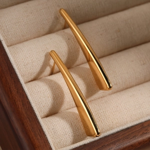 Minimalist 316 stainless steel long triangle geometric stud earrings in polished gold