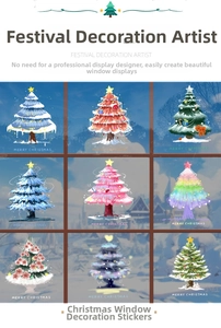 Détail de neuf stickers de fenêtre sapin de Noël festifs avec inscription Merry Christmas