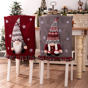 Christmas gnome chair back covers in red and grey with 3D beard and snowflake details