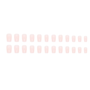 24pcs square French tips press-on nails in soft nude pink with minimalist white edges