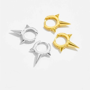 S925 sterling silver spike hoop earrings with diamonds in gold and silver finishes