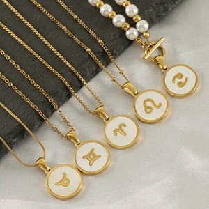 18K gold plated titanium steel constellation necklaces with white shells and pearls