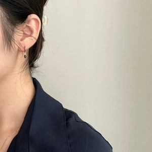 Minimalist 925 sterling silver hoop earrings with black zircon water drop pendants