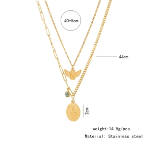 Detailed size specifications for the gold-plated double-layer angel pendant necklace