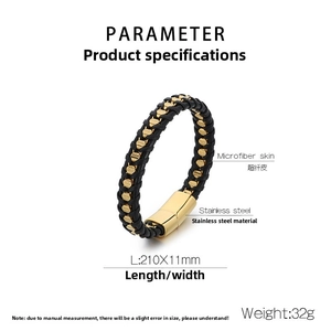 Detailed close-up of men's braided leather bracelet with magnetic stainless steel clasp