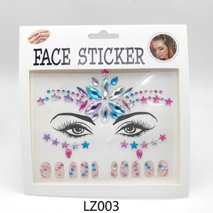 Face and body rhinestone stickers in blue and purple shades for EDM music festivals