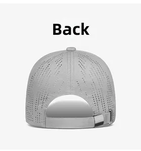 Detailansicht der grauen Baseballkappe mit Laser-Belüftungslöchern und Metallschnalle