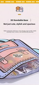 Detail of 3D stand-up bottom on pink cartoon snack bag with high capacity and foldable design