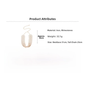 Détails du collier en maille strass avec longueur de 31 cm et extension de 25 cm