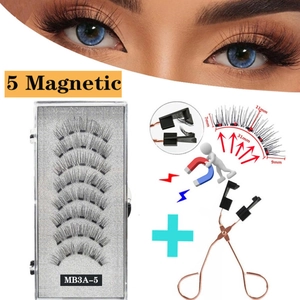 Detailed size chart for 5-pair magnetic false eyelashes set with application tool