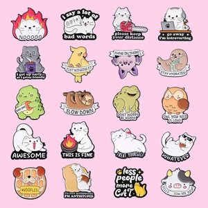 Cartoon Animal Enamel Pin Brooch Alloy Funny English Quote Cat Dinosaur Frog Sloth Badge Jewelry Accessory For Women Men