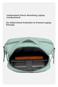 Backpack interior detail showing the padded laptop compartment and spacious storage for travel.
