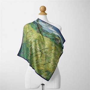 Detail of 53cm silk scarf featuring Van Gogh oil painting pattern on mannequin