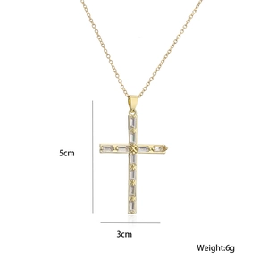 Retro 18K gold-plated copper cross necklace with zircon pendant measuring 5cm by 3cm