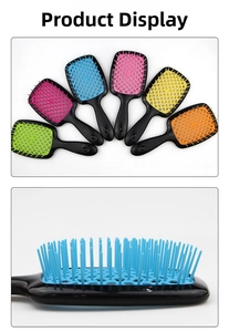 Close-up of colorful hollow grid hairbrushes showing honeycomb vent design and styling bristles