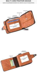 Detail view of the brown leather men's wallet with multiple card slots and coin pocket