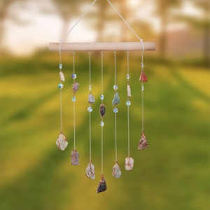 Handmade crystal stone dreamcatcher wind chime with wooden rod and hanging gems