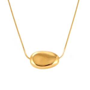 Minimalist double layered gold plated snake chain necklace with pebble pendant for women