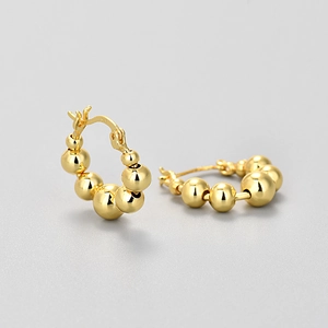Minimalist gold S925 sterling silver bead hoop earrings for daily chic fashion style