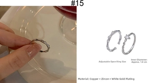 Adjustable zircon open ring detail showing copper platinum plating and 1.8cm diameter size