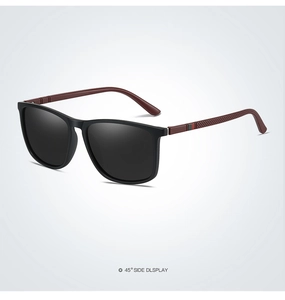 Detail view of polarized sunglasses featuring anti-slip textured temples and metallic hinges