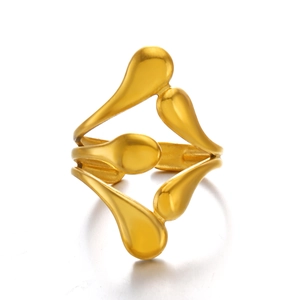Minimalist gold plated stainless steel open ring with an abstract fluid streamline design