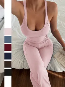 Donna Maglia A Coste Canotta Senza Maniche E Pantaloni A Gamba Larga Abbigliamento Da Casa Yoga Casual Streetwear Moda