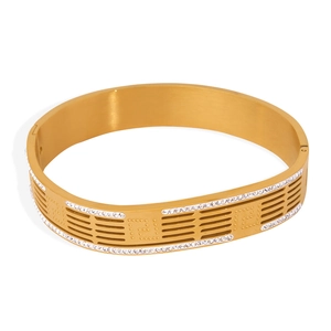 Elegant gold titanium steel multi-layer cutout bracelet with sparkling rhinestones