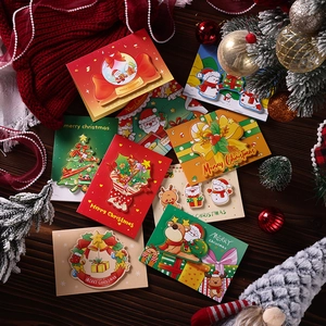 Christmas Greeting Cards 3D Pop Up Paper Cartoon Santa Claus Snowman Tree Design Holiday Gift Card For Friends Family